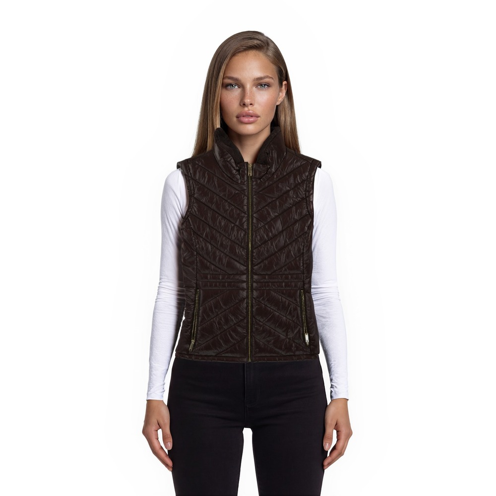New Calvin Klein Puffer Vest Women's Size XL Brown‎ Chevron Full Zip Lined